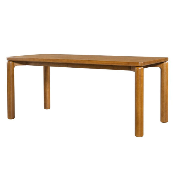 English Elm 70.28 Inch Solid Rubberwood Dining Table Walnut Finish Seats 8 with Rounded Edges N762P488521D