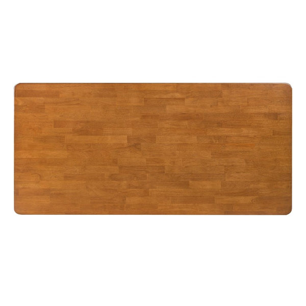 English Elm 70.28 Inch Solid Rubberwood Dining Table Walnut Finish Seats 8 with Rounded Edges N762P488521D