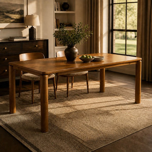 English Elm 70.28 Inch Solid Rubberwood Dining Table Walnut Finish Seats 8 with Rounded Edges N762P488521D