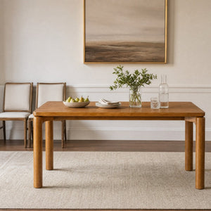 English Elm 70.28 Inch Solid Rubberwood Dining Table Walnut Finish Seats 8 with Rounded Edges N762P488521D