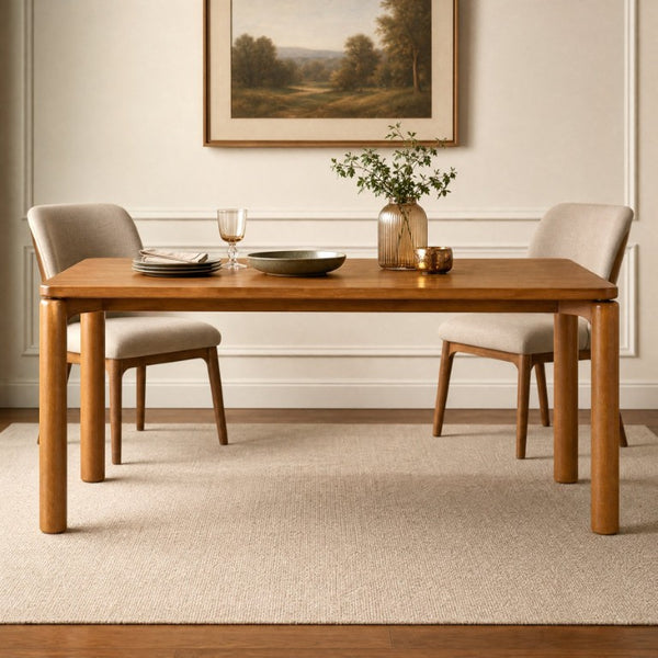 English Elm 70.28 Inch Solid Rubberwood Dining Table Walnut Finish Seats 8 with Rounded Edges N762P488521D