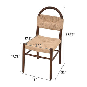 English Elm 7‑Piece Walnut Rubber Wood Dining Set with Woven Paper Rope Arched Back Chairs N762P488521D_N762P368575D3