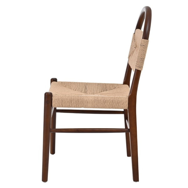English Elm 7‑Piece Walnut Rubber Wood Dining Set with Woven Paper Rope Arched Back Chairs N762P488521D_N762P368575D3