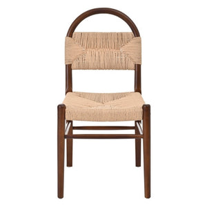 English Elm 7‑Piece Walnut Rubber Wood Dining Set with Woven Paper Rope Arched Back Chairs N762P488521D_N762P368575D3