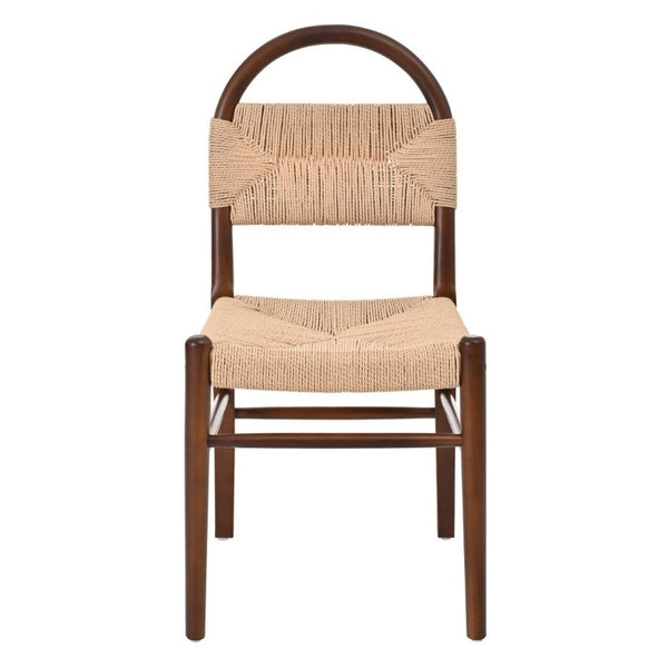 English Elm 7‑Piece Walnut Rubber Wood Dining Set with Woven Paper Rope Arched Back Chairs N762P488521D_N762P368575D3