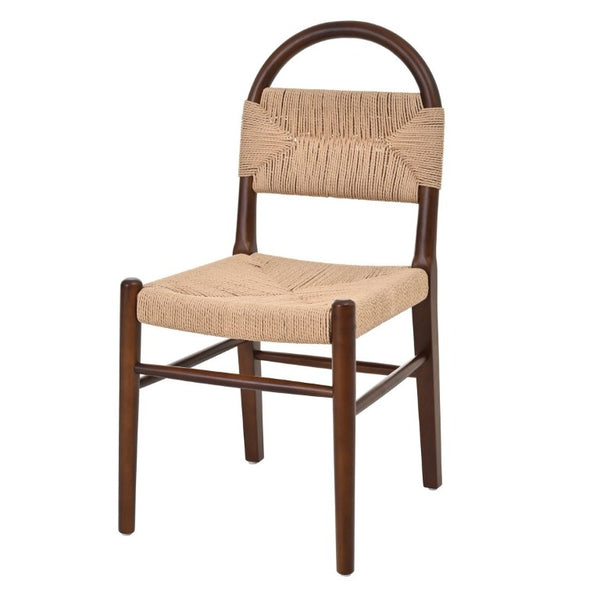 English Elm 7‑Piece Walnut Rubber Wood Dining Set with Woven Paper Rope Arched Back Chairs N762P488521D_N762P368575D3