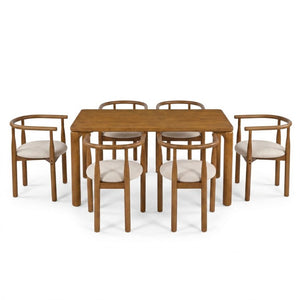 English Elm 7‑Piece Mid-Century Modern Solid Wood Dining Set with Ring-Arm Chairs for Six N762P488521D_N762P388943W3