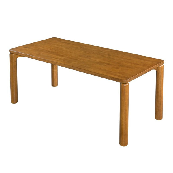 English Elm 7‑Piece Solid Rubberwood Dining Set Seats Six with Walnut Finish and Beige Padded Chairs N762P488521D_N762P411382A3