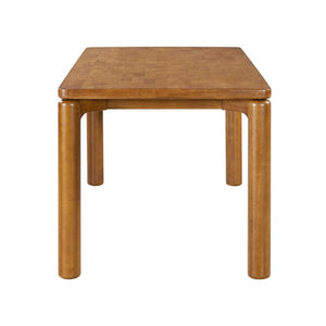 English Elm 7‑Piece Solid Rubberwood Dining Set Seats Six with Walnut Finish and Beige Padded Chairs N762P488521D_N762P411382A3