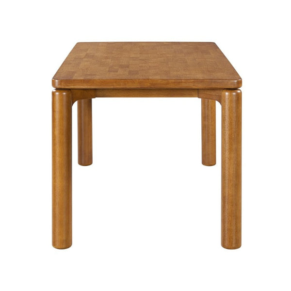 English Elm 7‑Piece Solid Rubberwood Dining Set Seats Six with Walnut Finish and Beige Padded Chairs N762P488521D_N762P411382A3