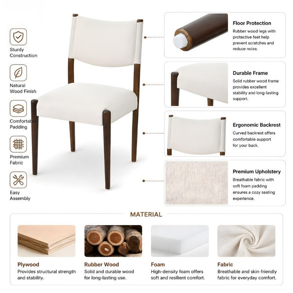 English Elm 7‑Piece Solid Rubberwood Dining Set Seats Six with Walnut Finish and Beige Padded Chairs N762P488521D_N762P411382A3
