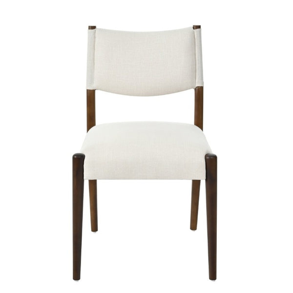 English Elm 7‑Piece Solid Rubberwood Dining Set Seats Six with Walnut Finish and Beige Padded Chairs N762P488521D_N762P411382A3