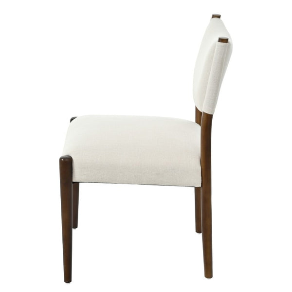 English Elm 7‑Piece Solid Rubberwood Dining Set Seats Six with Walnut Finish and Beige Padded Chairs N762P488521D_N762P411382A3