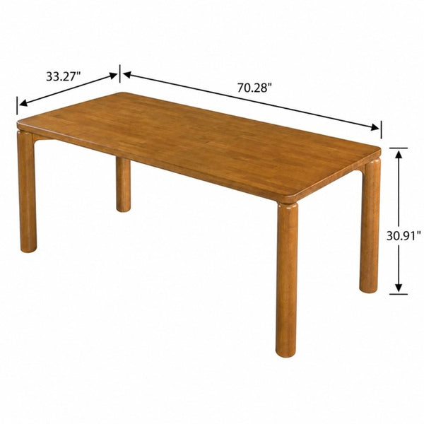 English Elm 7‑Piece Solid Rubberwood Dining Set Seats Six with Walnut Finish and Beige Padded Chairs N762P488521D_N762P411382A3