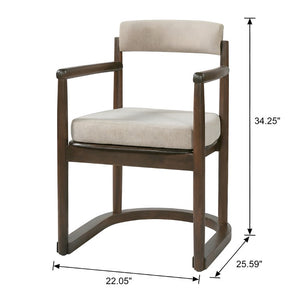 English Elm 7‑Piece Rubberwood Dining Set Mid-Century Walnut Table with Six Upholstered Arm Chairs N762P488521D_N762P412255D3