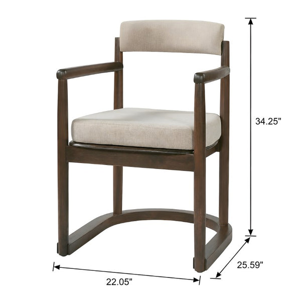 English Elm 7‑Piece Rubberwood Dining Set Mid-Century Walnut Table with Six Upholstered Arm Chairs N762P488521D_N762P412255D3
