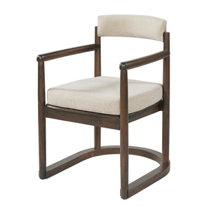 English Elm 7‑Piece Rubberwood Dining Set Mid-Century Walnut Table with Six Upholstered Arm Chairs N762P488521D_N762P412255D3