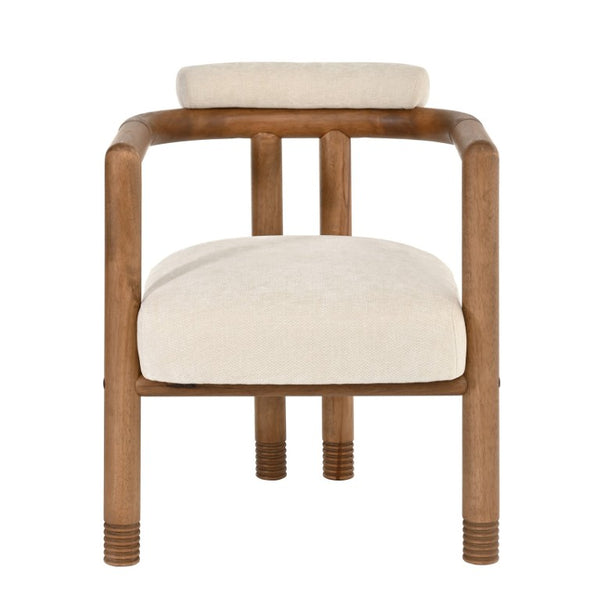 English Elm 7‑Piece Solid Rubber Wood Dining Set Seats Six with Upholstered Mid-Century Arm Chairs N762P488521D_N762P446251D3