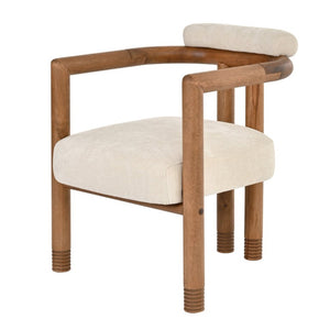 English Elm 7‑Piece Solid Rubber Wood Dining Set Seats Six with Upholstered Mid-Century Arm Chairs N762P488521D_N762P446251D3