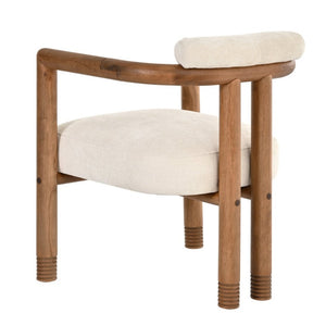 English Elm 7‑Piece Solid Rubber Wood Dining Set Seats Six with Upholstered Mid-Century Arm Chairs N762P488521D_N762P446251D3