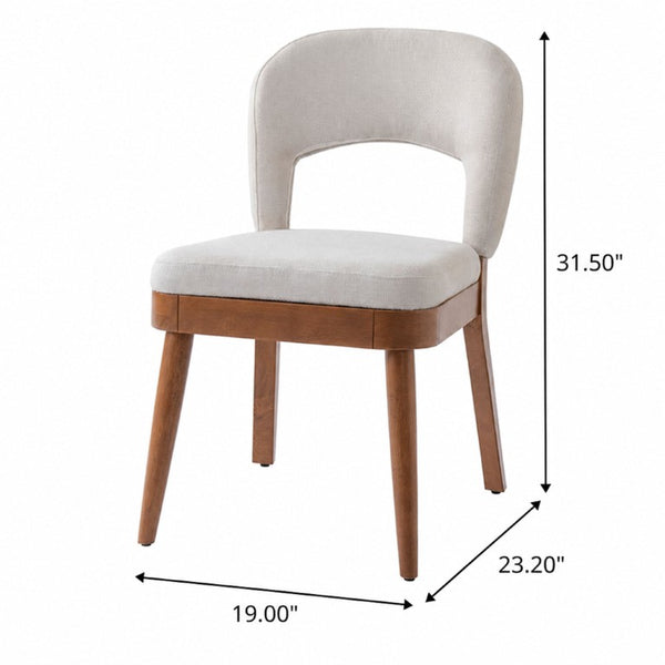 English Elm 7‑Piece Mid-Century Rubberwood Dining Set with Walnut Finish and Six Upholstered Chairs Beige/Walnut Fabric/Rubber Wood N762P488521D_N762P472721D3