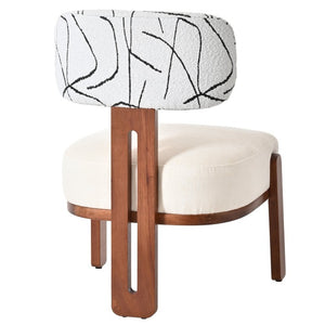English Elm 7‑Piece Walnut Rubber Wood Dining Set Seating Six with Boucle Upholstered Chairs N762P488521D_N762P472764D3