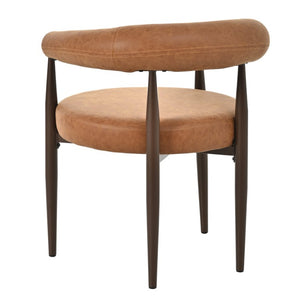 English Elm 7‑Piece Solid Wood Dining Set Seats Six with Woven Backrest and Upholstered Arm Chairs Coffee, Reddish Brown, Walnut Iron, PU Leather, Rubber Wood N762P488521D_N762P492521G3