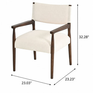 English Elm 7‑Piece Solid Rubberwood Walnut Dining Set Seats Six with Upholstered Arm Chairs N762P488521D_N762P503857A3