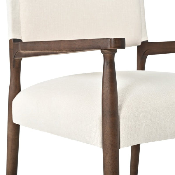English Elm 7‑Piece Solid Rubberwood Walnut Dining Set Seats Six with Upholstered Arm Chairs N762P488521D_N762P503857A3