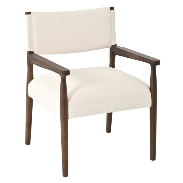 English Elm 7‑Piece Solid Rubberwood Walnut Dining Set Seats Six with Upholstered Arm Chairs N762P488521D_N762P503857A3