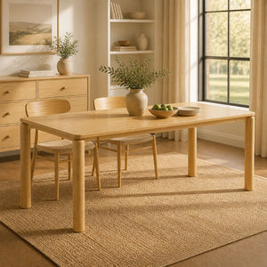 English Elm 70.28 Solid Rubberwood Rectangular Dining Table Seats 8 with Thick Round Legs Natural N762P488521N