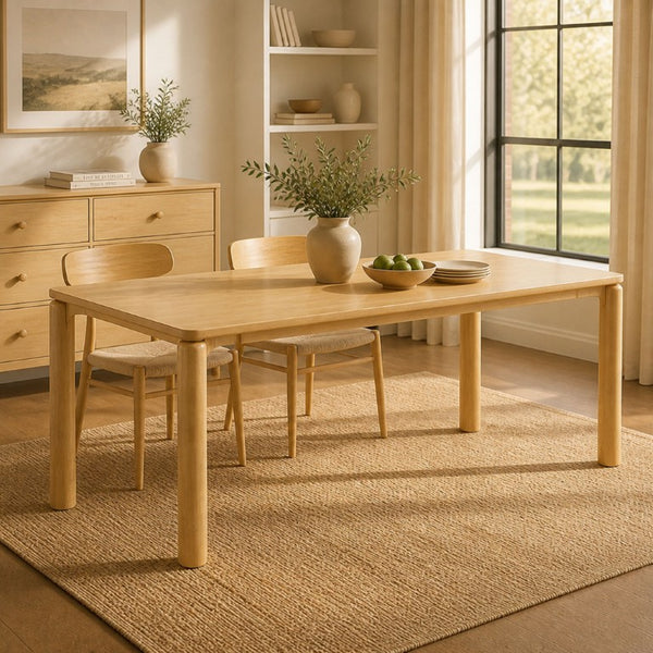 English Elm 70.28 Solid Rubberwood Rectangular Dining Table Seats 8 with Thick Round Legs Natural N762P488521N