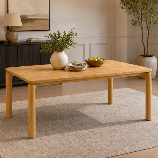 English Elm 70.28 Solid Rubberwood Rectangular Dining Table Seats 8 with Thick Round Legs Natural N762P488521N