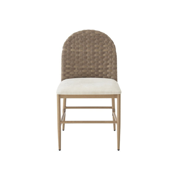 English Elm 7‑Piece Mid-Century Rubberwood Dining Set with Walnut Finish and Six Upholstered Chairs Beige/Natural Fabric/PE Rattan/Iron/Rubber Wood N762P488521N_N762P329084D3