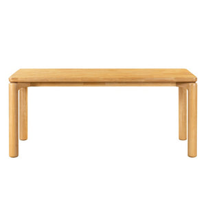 English Elm 7‑Piece Mid-Century Rubberwood Dining Set with Walnut Finish and Six Upholstered Chairs Beige/Natural Fabric/PE Rattan/Iron/Rubber Wood N762P488521N_N762P329084D3