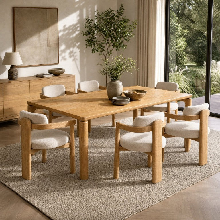English Elm 7-Piece Solid Rubber Wood Dining Set with Six Padded Arm Chairs for Modern Interiors N762P488521N_N762P446221N3