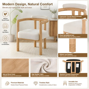 English Elm 7-Piece Solid Rubber Wood Dining Set Six Curved Arm Chairs Beige Cushions Farmhouse N762P488521N_N762P446251N3