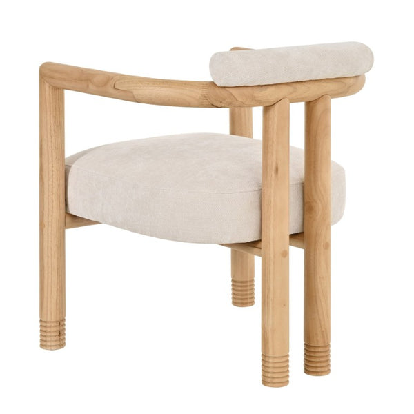 English Elm 7-Piece Solid Rubber Wood Dining Set Six Curved Arm Chairs Beige Cushions Farmhouse N762P488521N_N762P446251N3