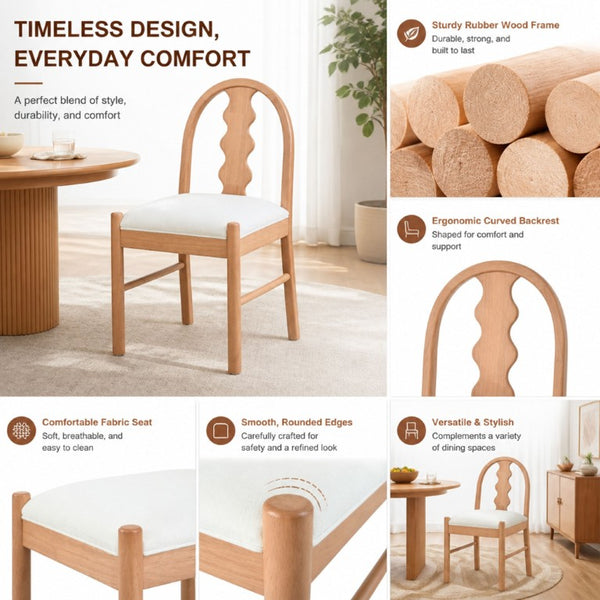 English Elm 7-Piece Solid Rubber Wood Farmhouse Dining Set with Wave Back Chairs and Cushioned Seats N762P488521N_N762P472741N3