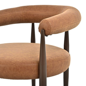 English Elm 2 Barrel Arm Dining Chairs PU Leather Upholstered with Gold Iron Base Vintage Style N762P492521G