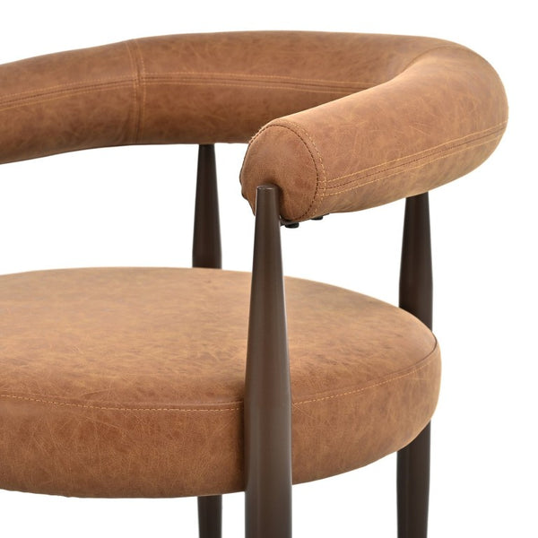 English Elm 2 Barrel Arm Dining Chairs PU Leather Upholstered with Gold Iron Base Vintage Style N762P492521G