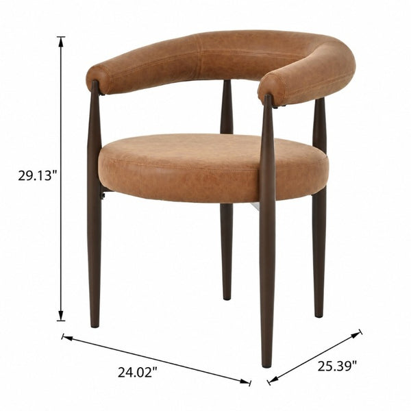 English Elm 2 Barrel Arm Dining Chairs PU Leather Upholstered with Gold Iron Base Vintage Style N762P492521G