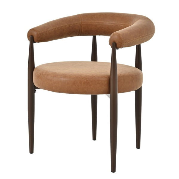 English Elm 2 Barrel Arm Dining Chairs PU Leather Upholstered with Gold Iron Base Vintage Style N762P492521G