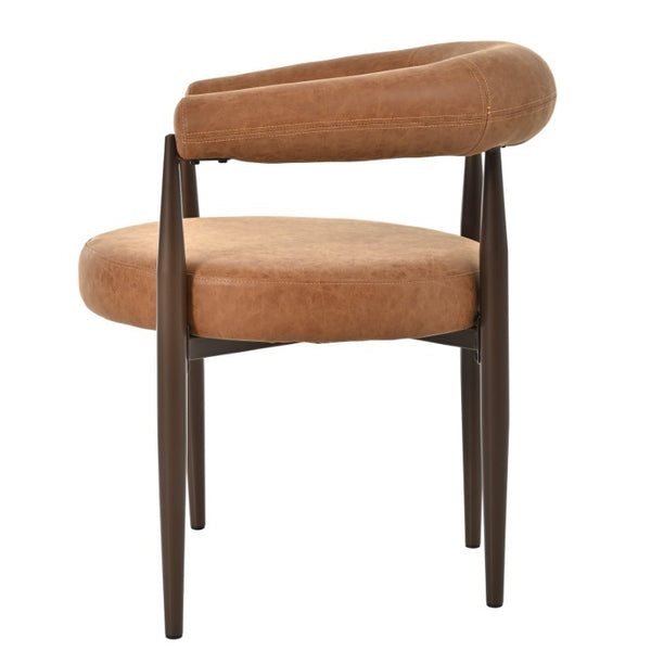 English Elm 2 Barrel Arm Dining Chairs PU Leather Upholstered with Gold Iron Base Vintage Style N762P492521G