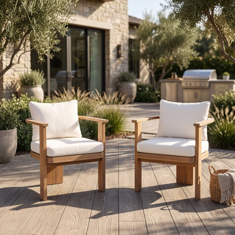 English Elm 2‑Piece Outdoor Acacia Wood Dining Chairs with Cushioned Seats for Patio Garden N762P506092A