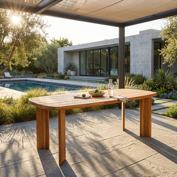 English Elm 71 Inch Outdoor Solid Acacia Wood Rectangular Dining Table Teak Finish Slatted Top Patio N762P506193D