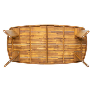 English Elm 71 Inch Outdoor Solid Acacia Wood Rectangular Dining Table Teak Finish Slatted Top Patio N762P506193D