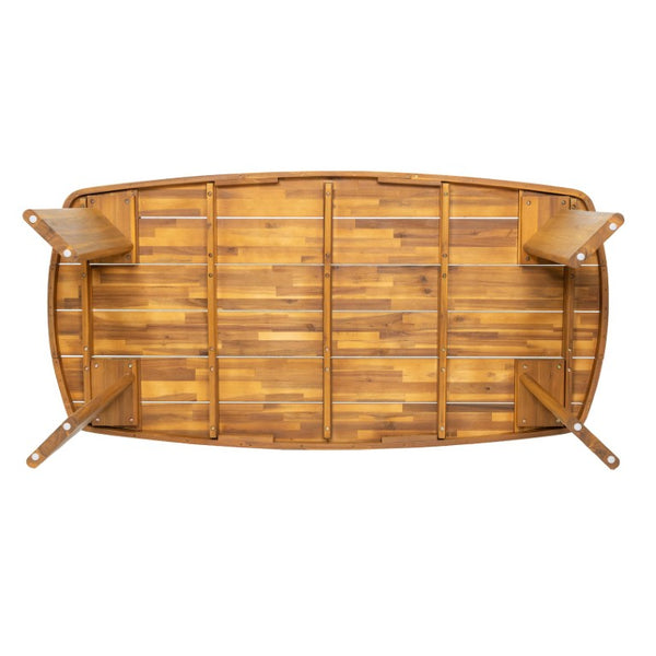 English Elm 71 Inch Outdoor Solid Acacia Wood Rectangular Dining Table Teak Finish Slatted Top Patio N762P506193D