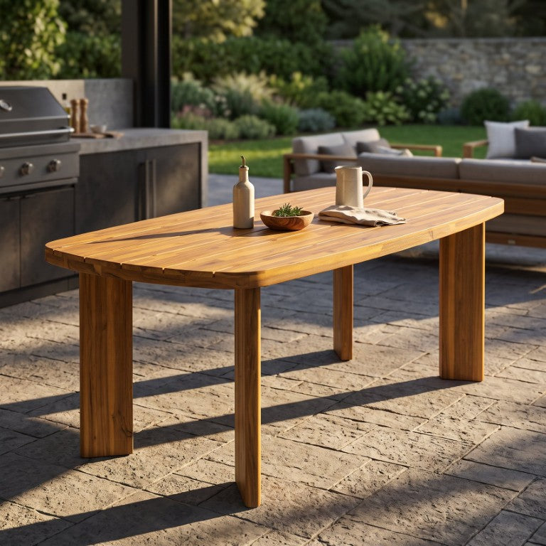English Elm 71 Inch Outdoor Solid Acacia Wood Rectangular Dining Table Teak Finish Slatted Top Patio N762P506193D