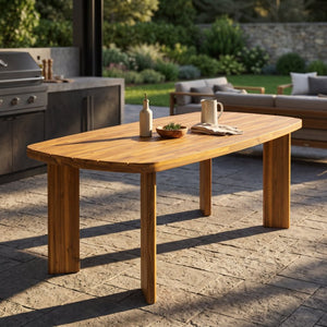 English Elm 71 Inch Outdoor Solid Acacia Wood Rectangular Dining Table Teak Finish Slatted Top Patio N762P506193D